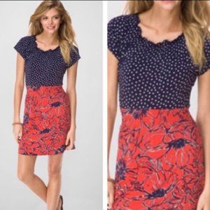 Lilly Pulitzer Kelsi Dress Womens Large Polka Dot Floral Blue Red